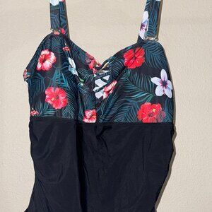 Floral lace-up one-piece swimsuit (2XL)
